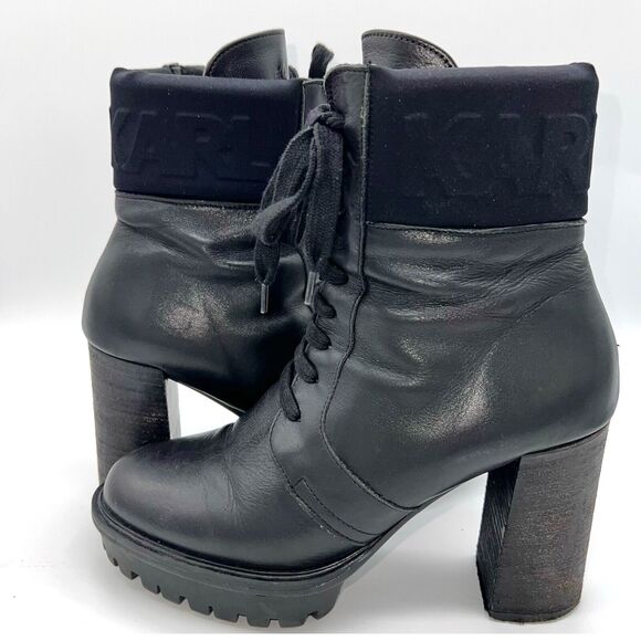 Karl Lagerfeld Women's Boots Black Voyage Paris Quilted Logo Ankle Size 7.5 - Picture 1 of 15